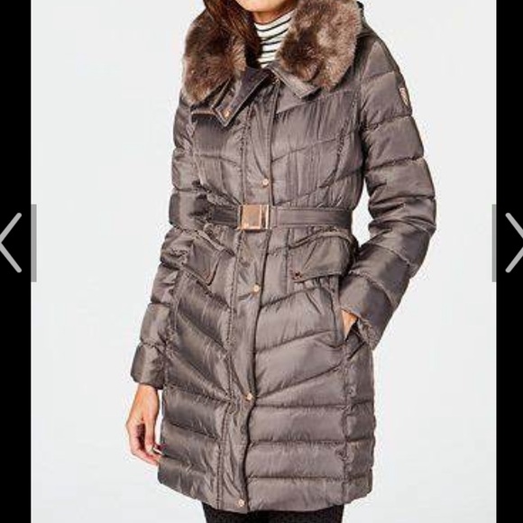 Brown Vince Camuto Luxe Puffer Jacket Fur Hood - Picture 1 of 8